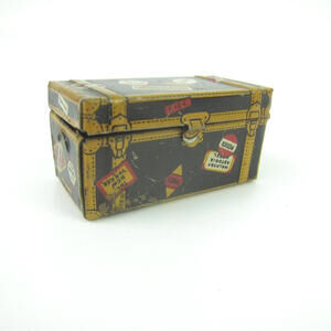 Vintage Marx Tin Litho Toy Miniature Travel Steamer Trunk Luggage Decals 1930s
